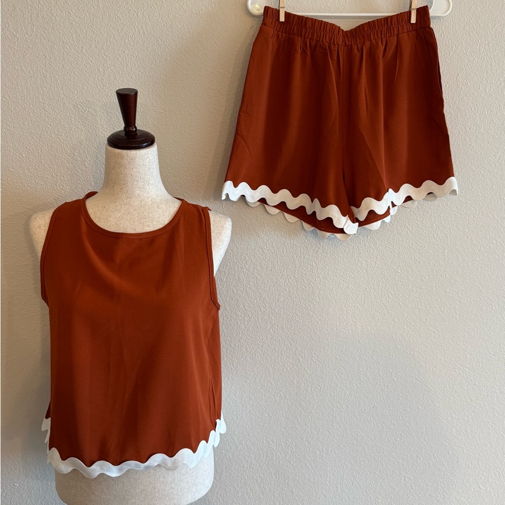 Women's Rust Sleeveless Top and Shorts Set